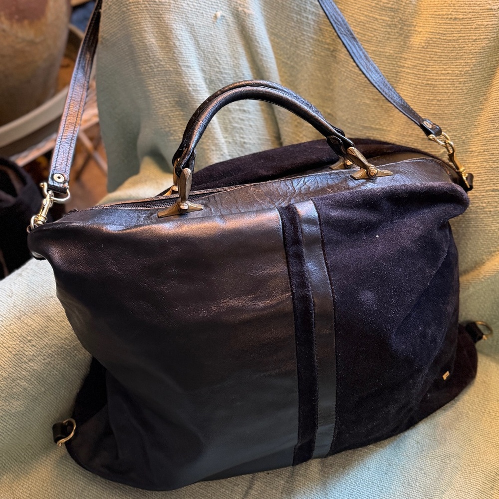 Friitala Made in Finland leather/suede bag brass hardware VGUC